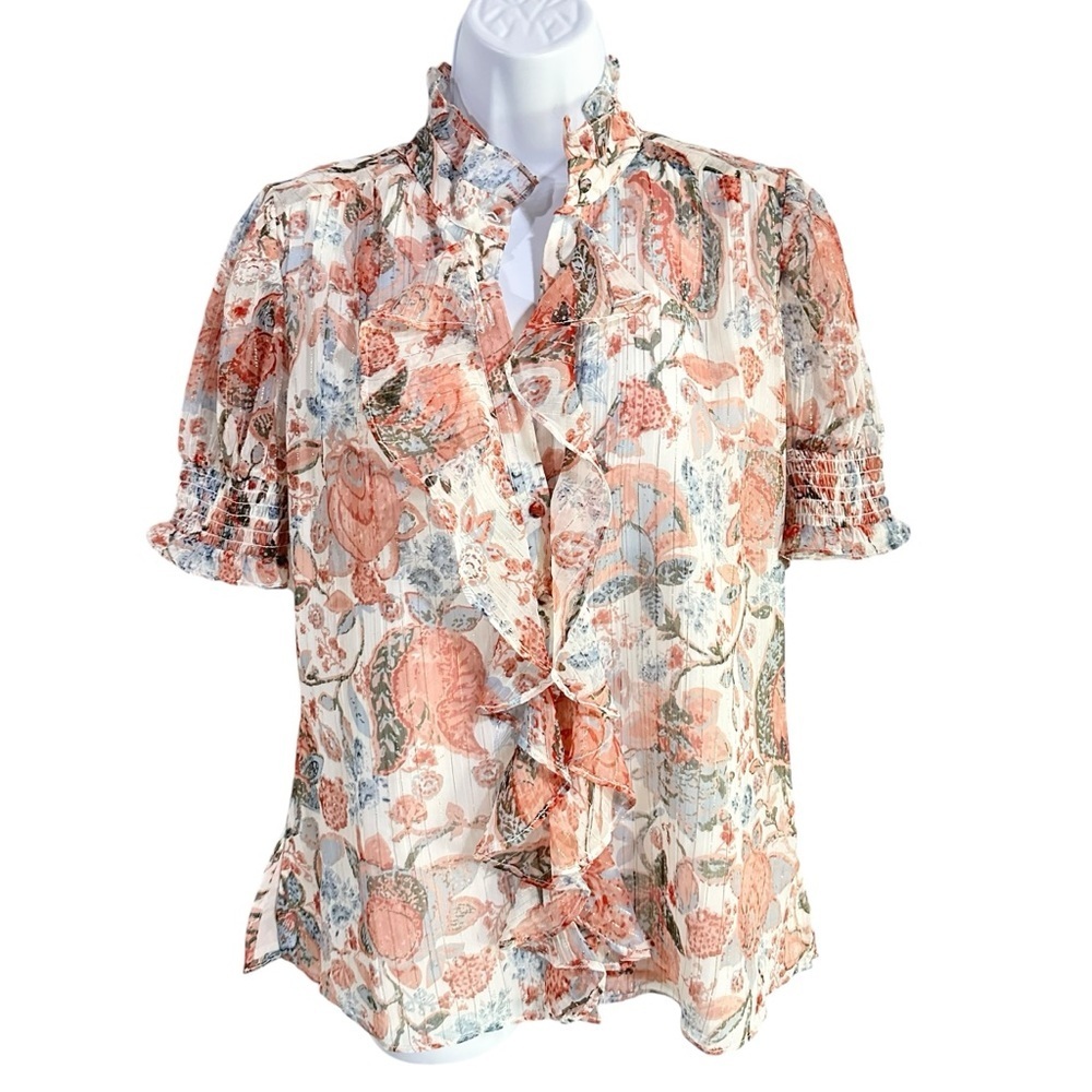 Walter Baker Floral Print Ruffled Top - M - Picture 3 of 8